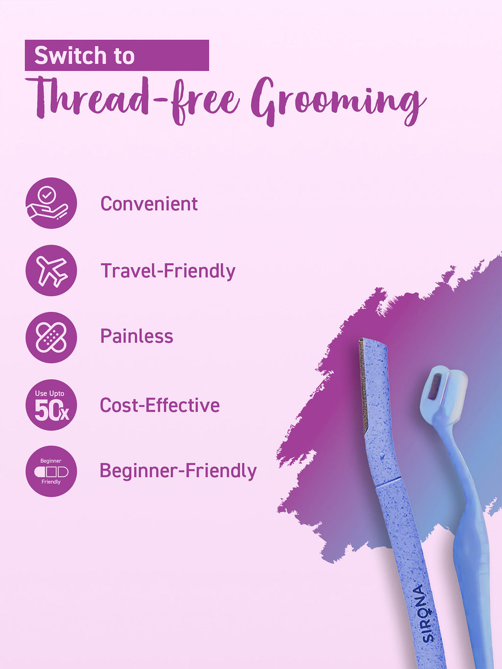 Reusable Facial Hair Removal Razor For Instant & Painfree, Salon-Smooth & Glowing Skin