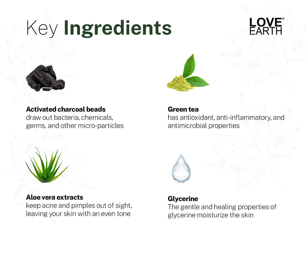 Body Wash Jasmine Green Tea and Charcoal with Aloe Vera & Tea Tree for Acne & Pimples