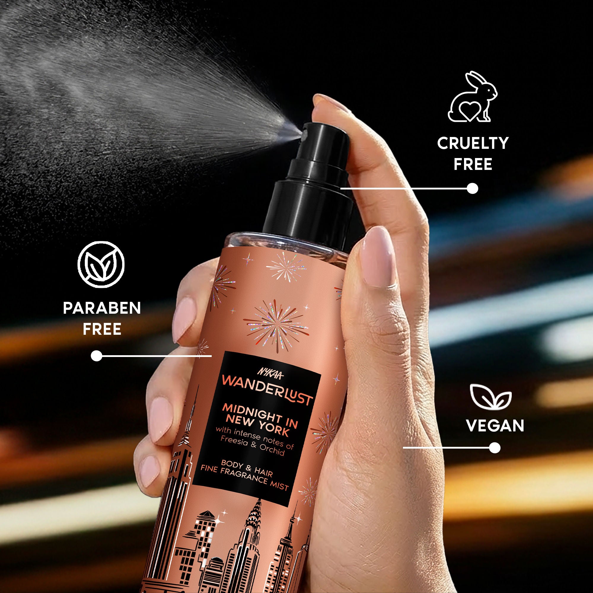Midnight in New York Hair & Body Mist Long-Lasting Night Fragrance Orchid Caramel