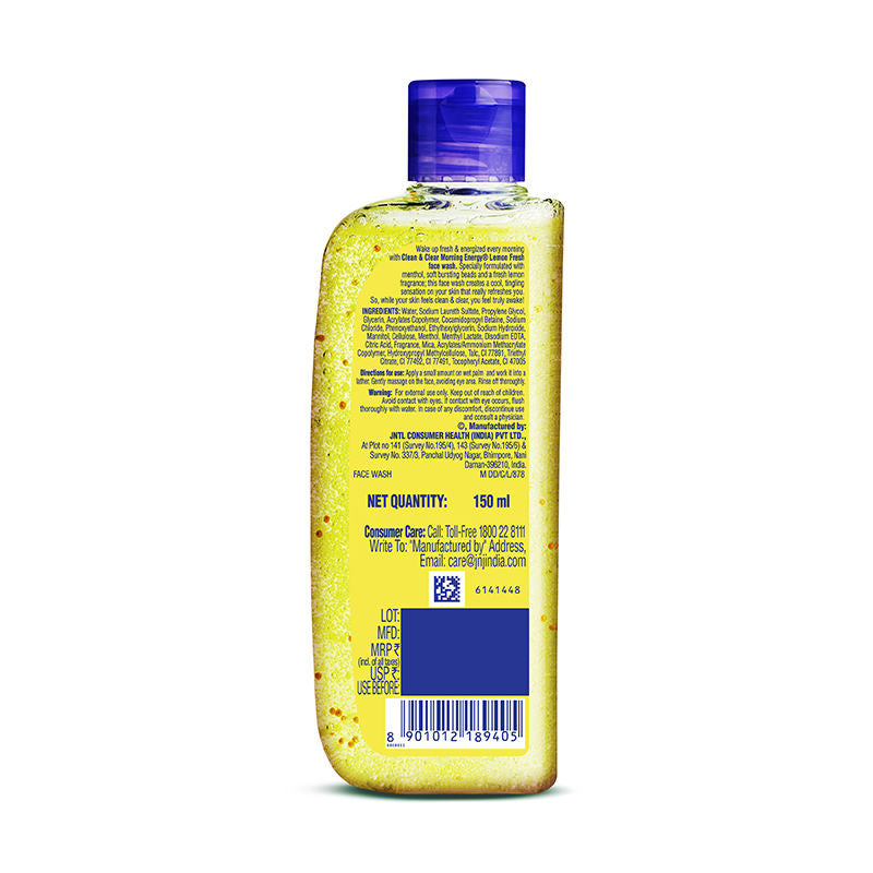 Morning Energy Lemon Fresh Face Wash - Gentle Cleanser with Menthol for Oily Skin