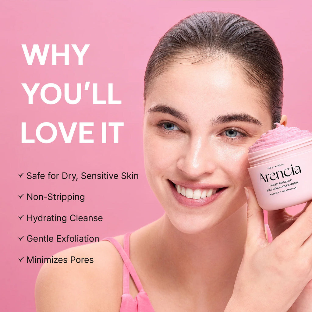 Fresh Rosehip Rice Mochi Cleanser - All-In-One Cleanser, Mask & Makeup Remover for Dull Skin