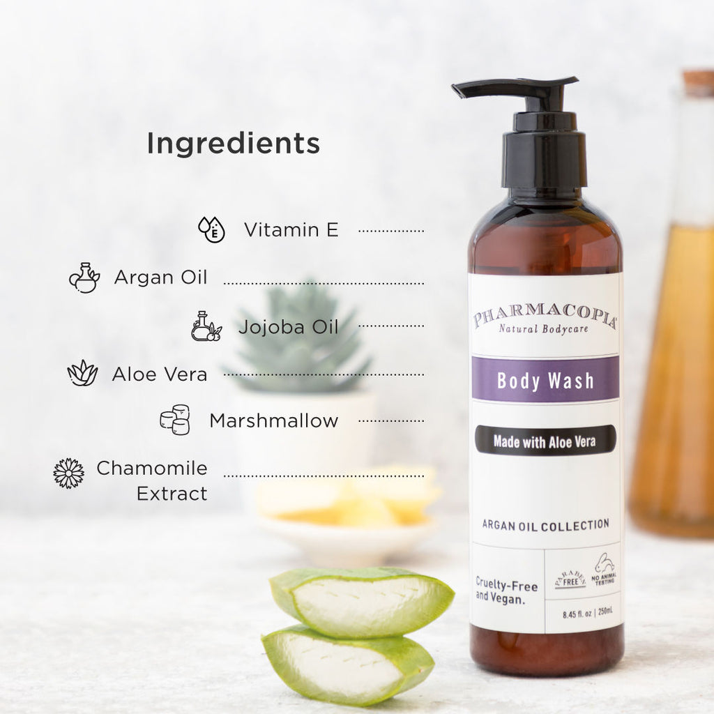 Pharmacopia Argan Oil & Aloe Vera Organic Body Wash, 100% Vegan And Paraben Free