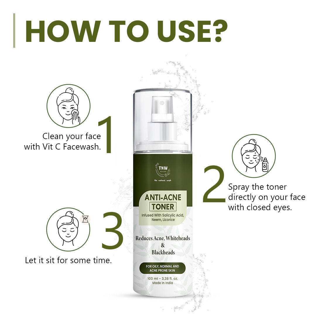 Anti Acne Toner with Salicylic acid, Controls sebum, Tightens pores
