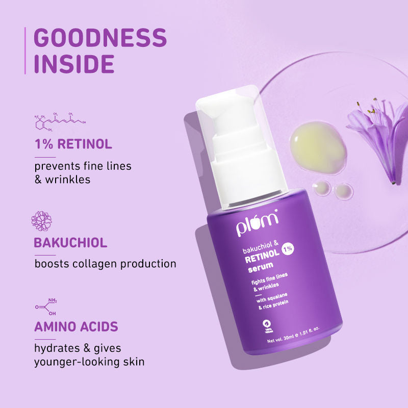 1% Retinol Face Serum With Bakuchiol- Boosts Collagen- Reduces Fine Lines & Wrinkles