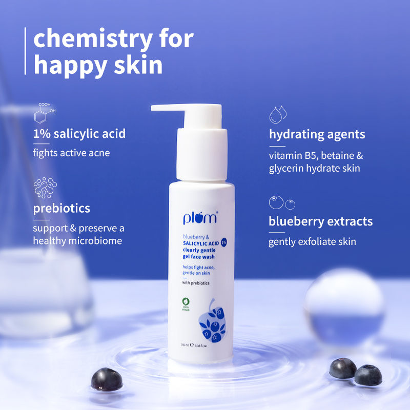 1% Salicylic Acid & Blueberry Clearly Gentle Gel Face Wash, For Acne Prone & Oily Skin