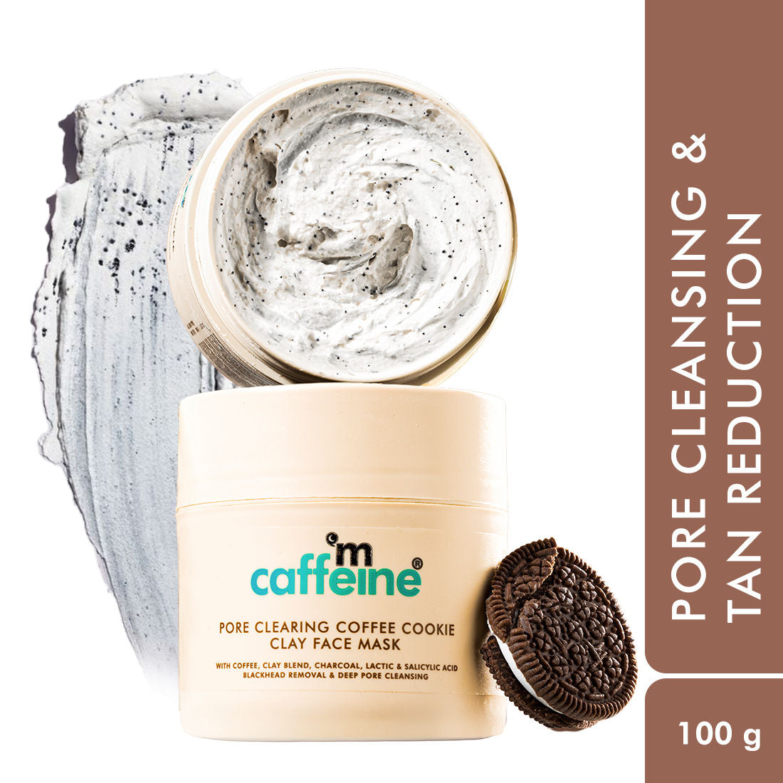 Pore Cleanse Coffee Cookie Detan Face Mask 9% AHA BHA, 3% Charcoal, Coffee Clay Mask
