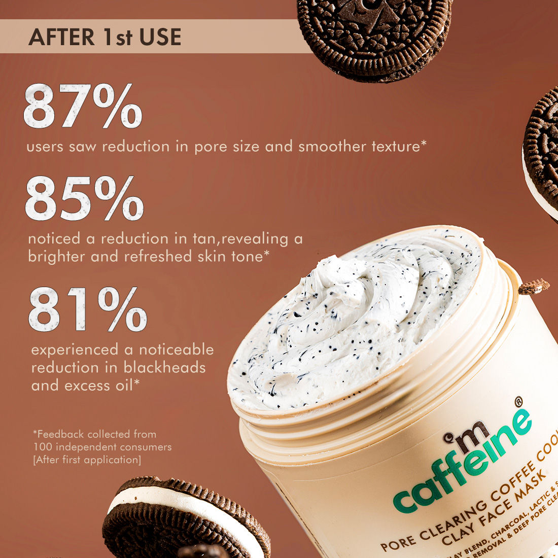 Pore Cleanse Coffee Cookie Detan Face Mask 9% AHA BHA, 3% Charcoal, Coffee Clay Mask