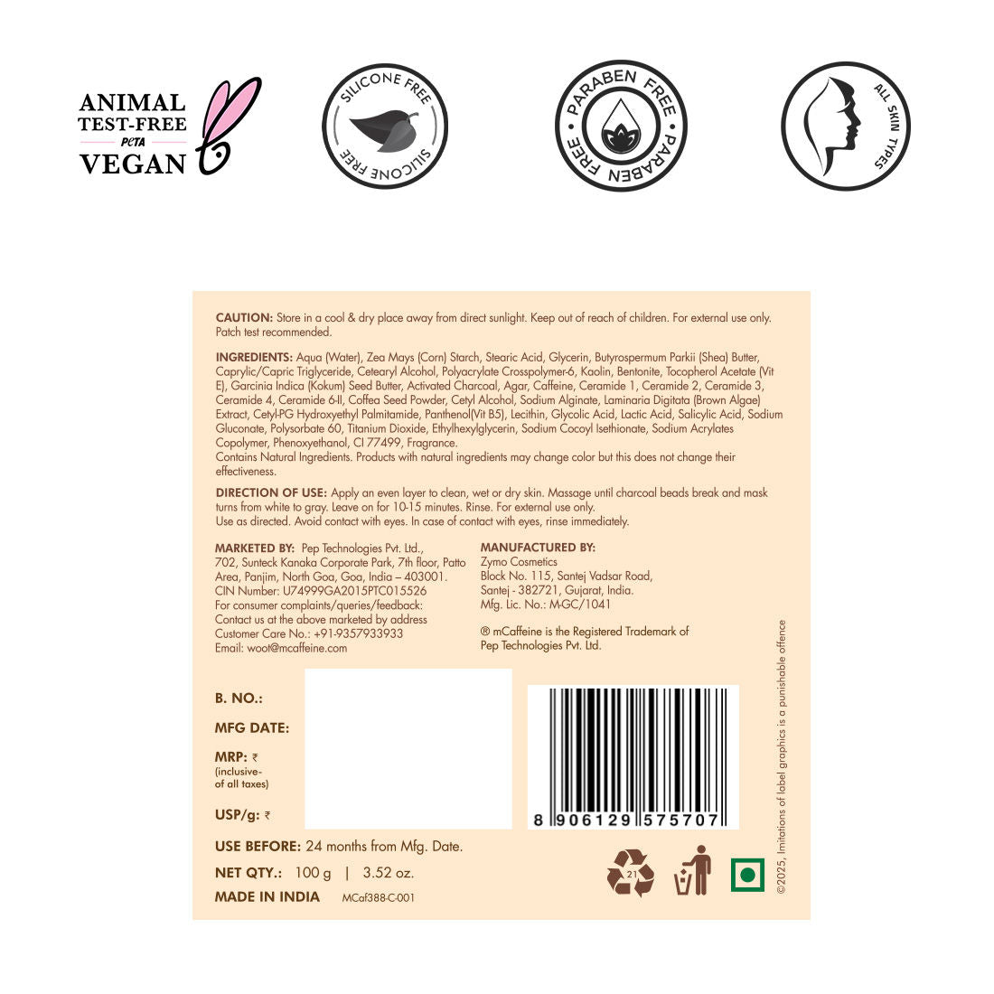 Pore Cleanse Coffee Cookie Detan Face Mask 9% AHA BHA, 3% Charcoal, Coffee Clay Mask
