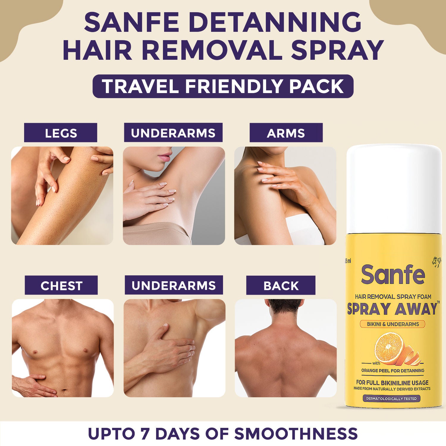 Hair Removal Spray Foam Spray Away Bikini & Underarms With Orange Peel For Detanning