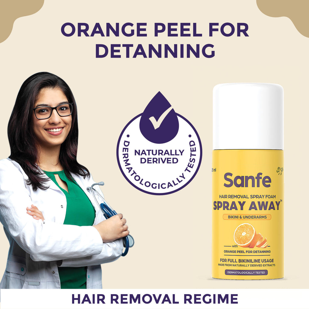 Hair Removal Spray Foam Spray Away Bikini & Underarms With Orange Peel For Detanning