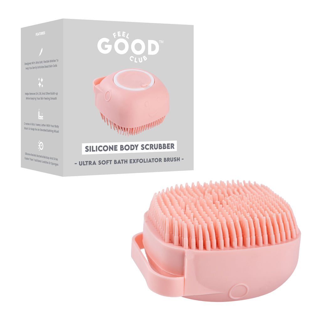 Pink Silicone Body Scrubber Loofah Bath Brush With Built-in Shower Gel/Soap Dispenser