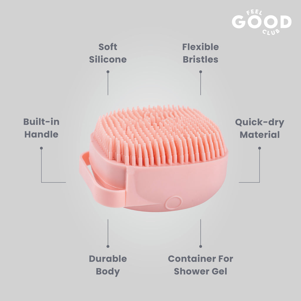 Pink Silicone Body Scrubber Loofah Bath Brush With Built-in Shower Gel/Soap Dispenser