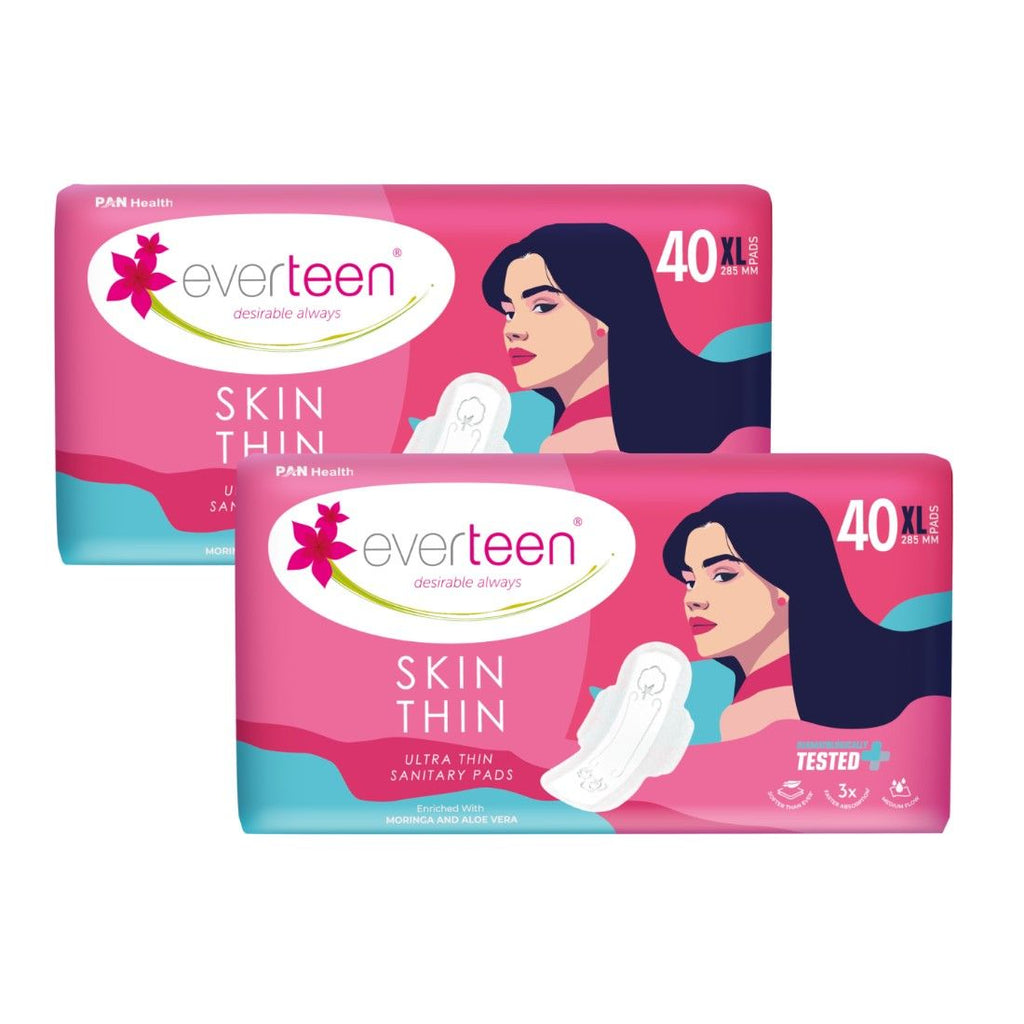 Skin Thin XL Sanitary Napkin Pads - Ultra Thin, Rash-Free, Moringa & Aloe Vera - 80 pads