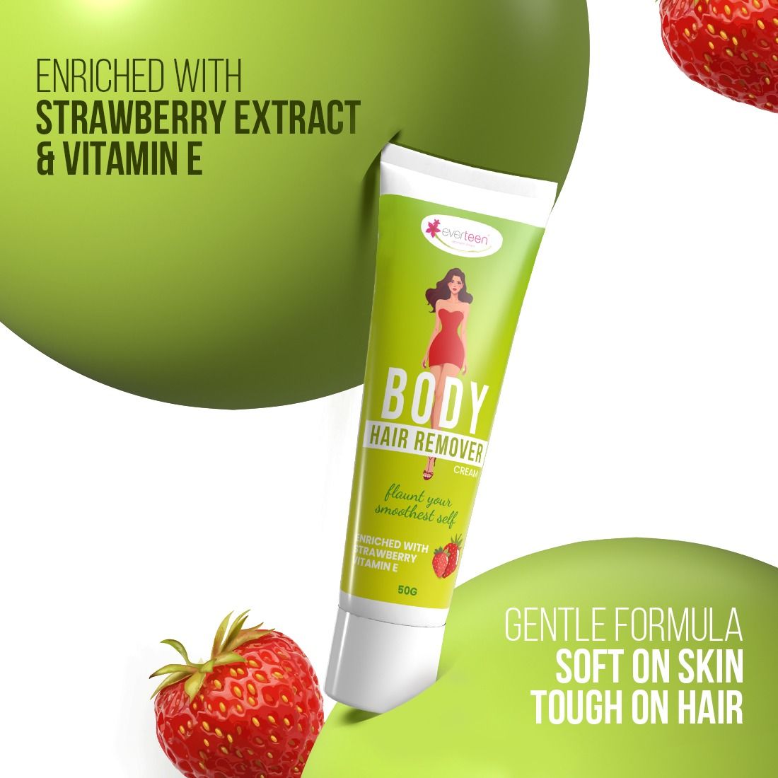 Body Hair Remover Cream - Strawberry, Vitamin E & Almond Oil