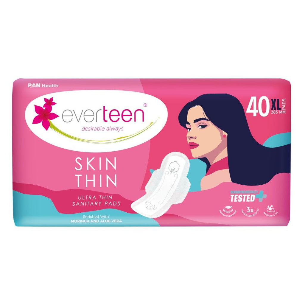 Skin Thin XL Sanitary Napkin Pads - Ultra Thin, Rash-Free, Moringa & Aloe Vera