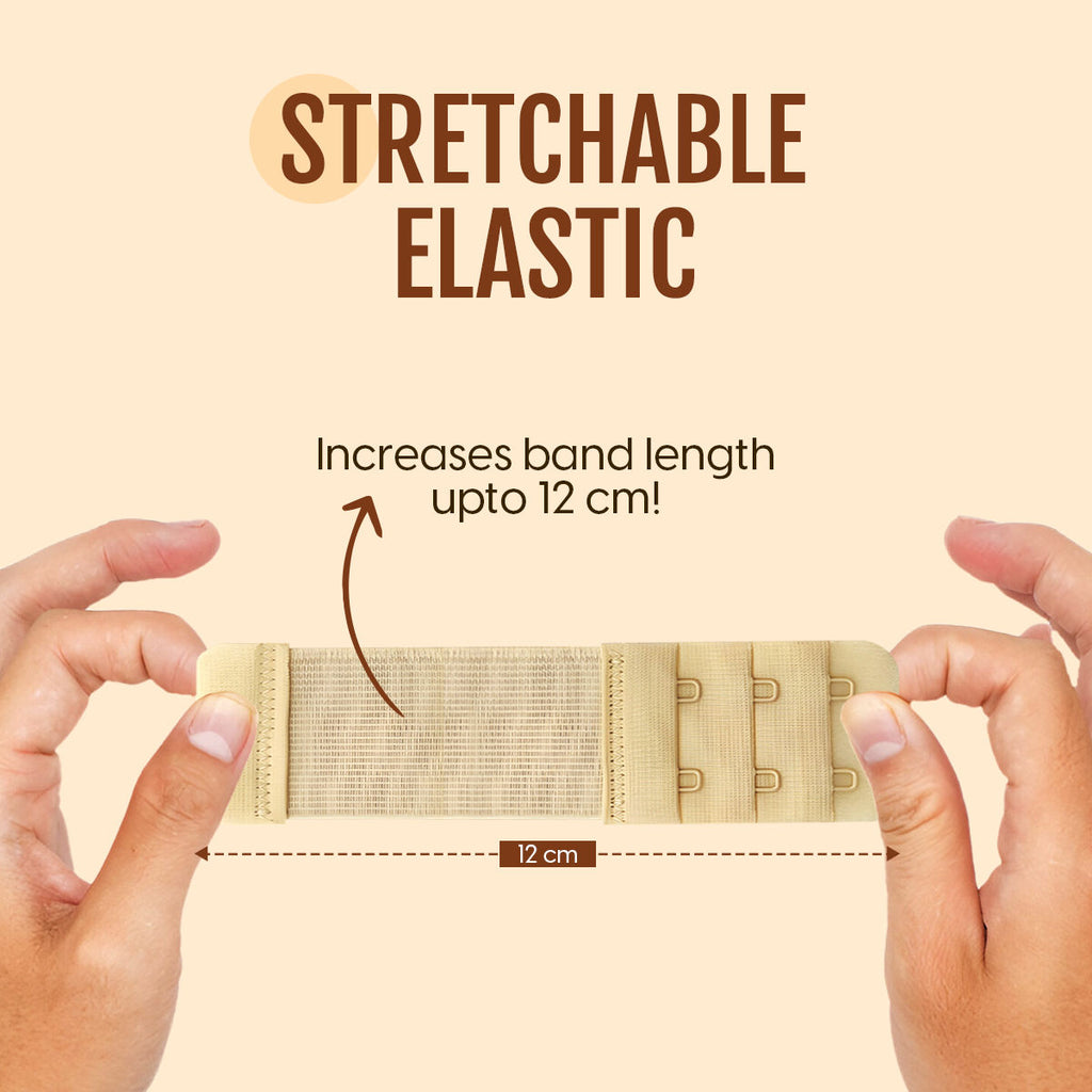 Bra Extender Stretchable Elastic Extension Strap Adjustable Buckle Clasp 2 Hook 3 Eye - Beige
