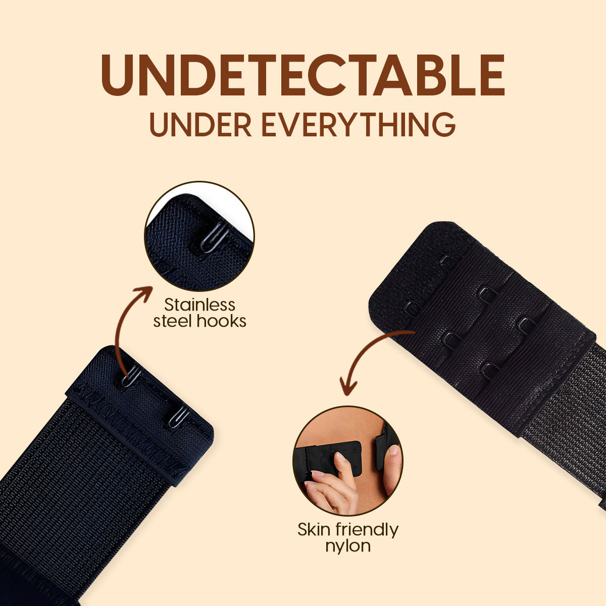 Bra Extender Stretchable Elastic Extension Strap Adjustable Buckle Clasp 2 Hook 3 Eye Black