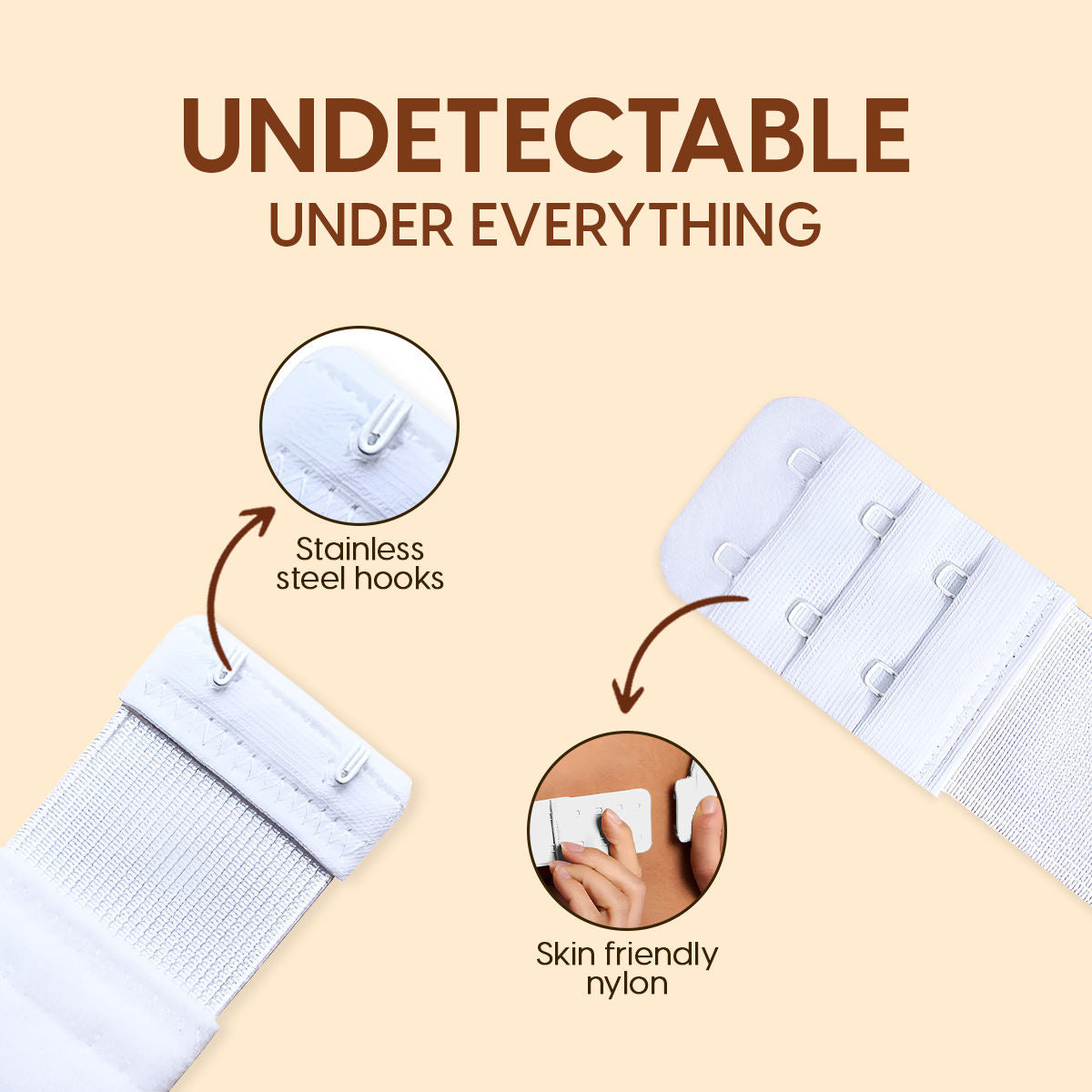 Bra Extender Stretchable Elastic Extension Strap Adjustable Buckle Clasp 2 Hook 3 Eye - White