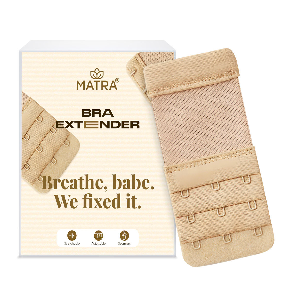 Bra Extender Stretchable Elastic Extension Strap Adjustable Buckle Clasp 3 Hook 3 Eye - Beige