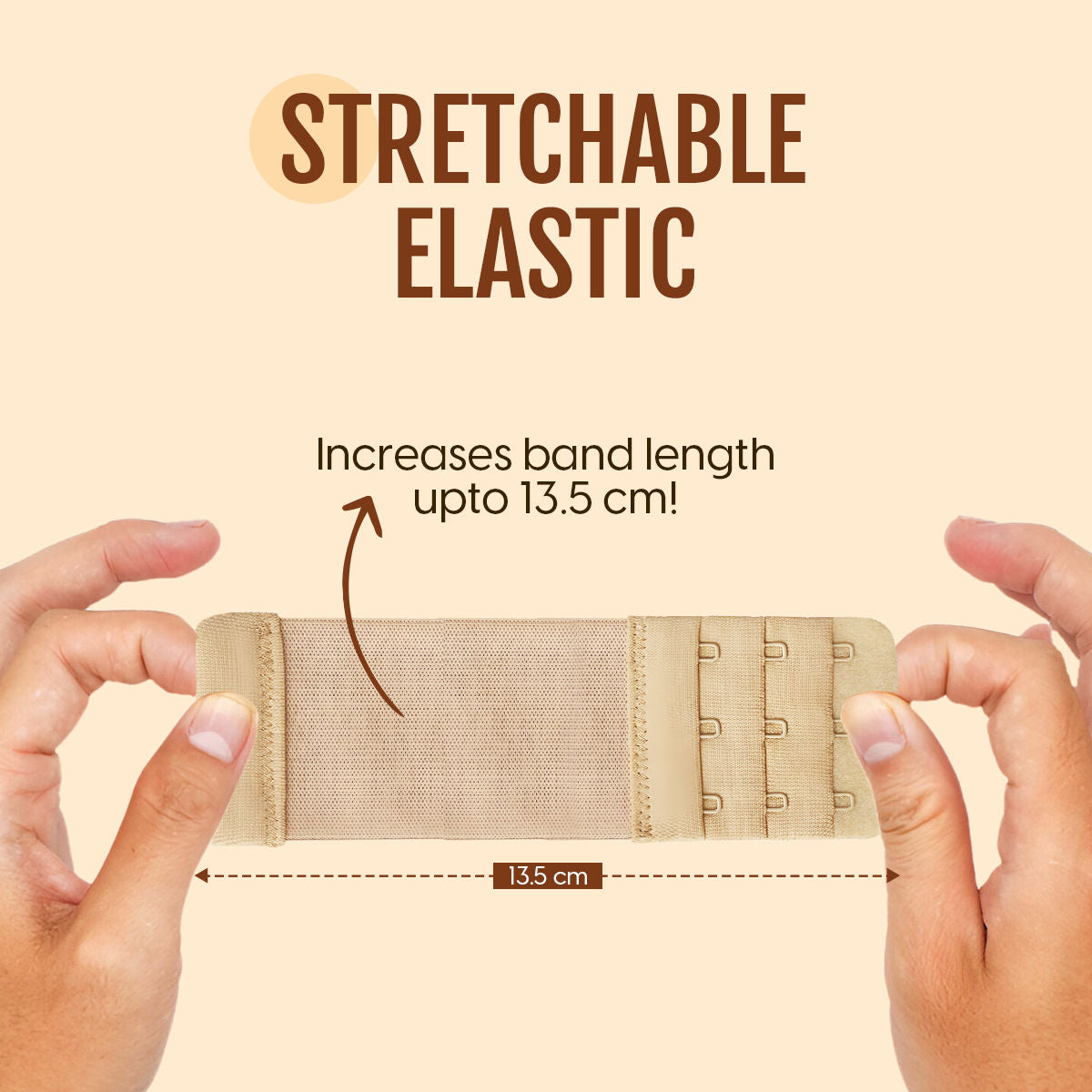 Bra Extender Stretchable Elastic Extension Strap Adjustable Buckle Clasp 3 Hook 3 Eye - Beige