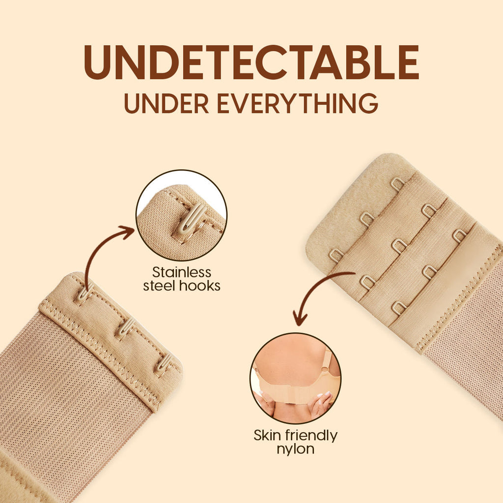 Bra Extender Stretchable Elastic Extension Strap Adjustable Buckle Clasp 3 Hook 3 Eye - Beige