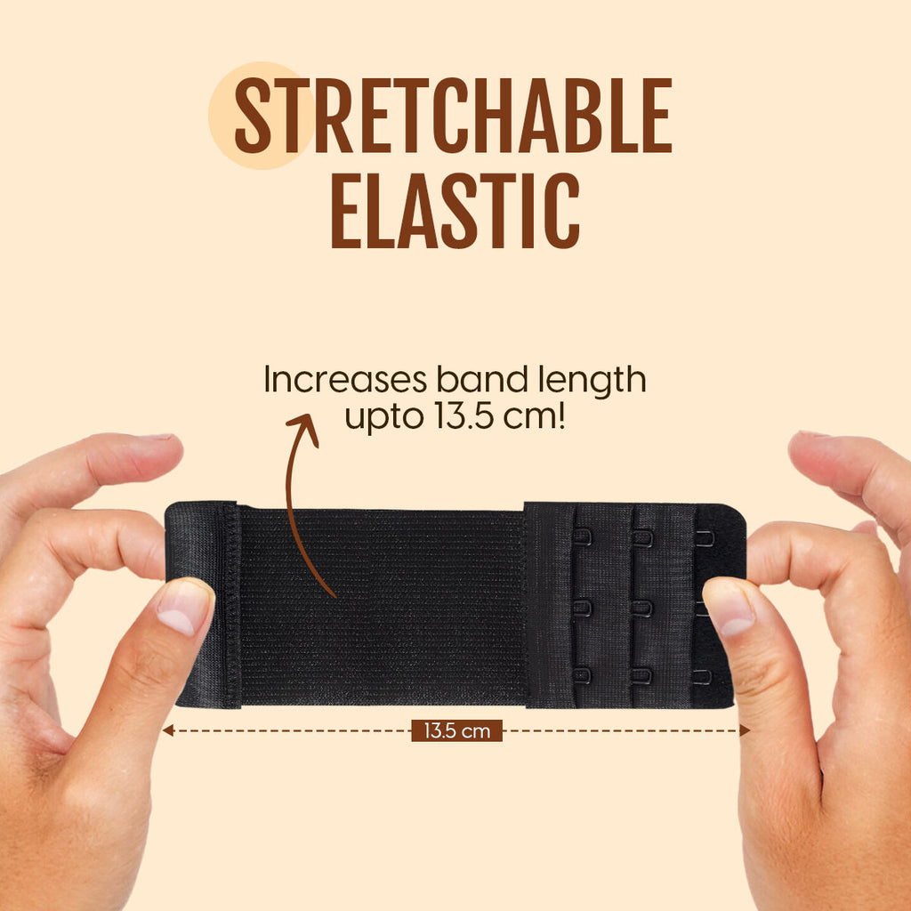 Bra Extender Stretchable Elastic Extension Strap Adjustable Buckle Clasp 3 Hook 3 Eye - Black