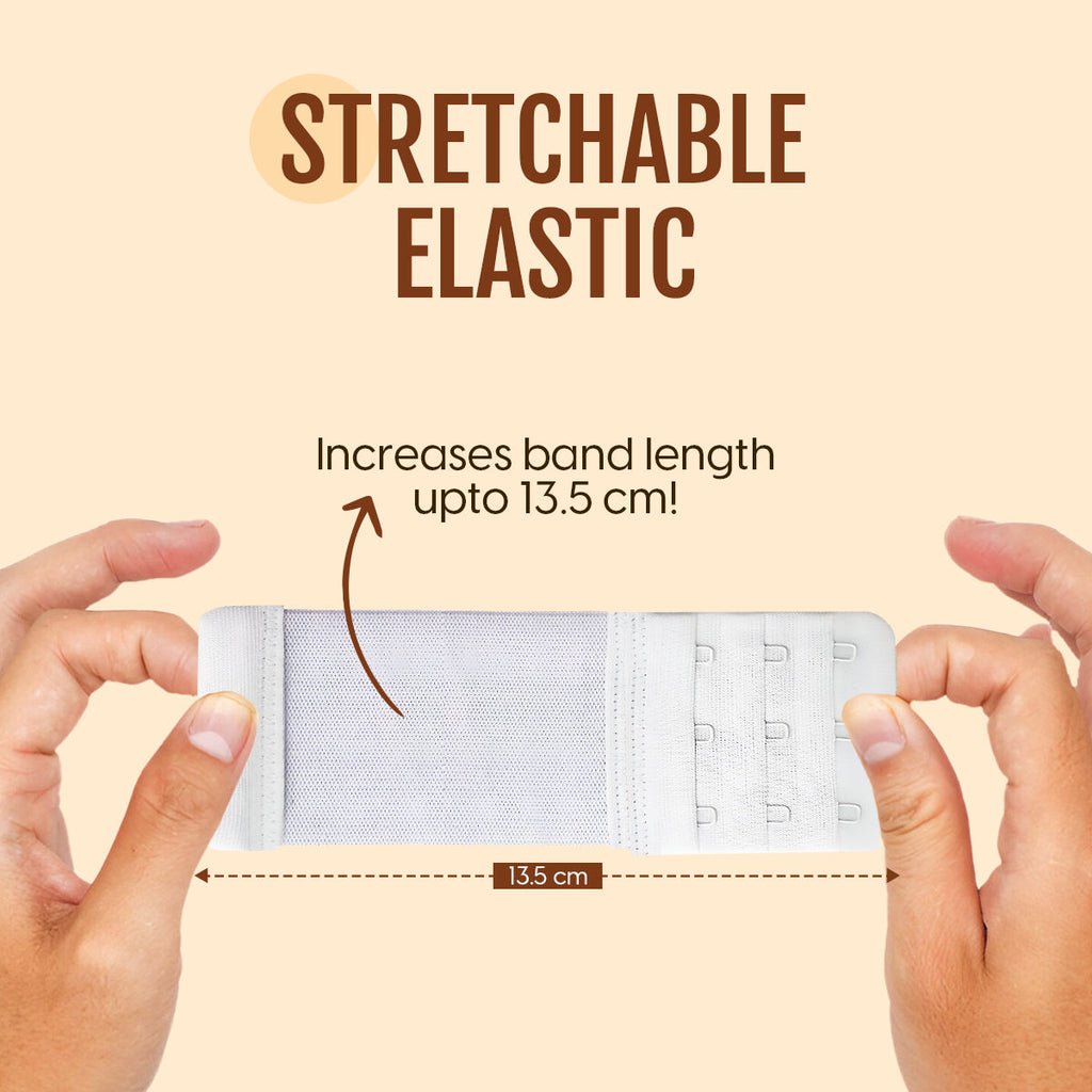Bra Extender Stretchable Elastic Extension Strap Adjustable Buckle Clasp 3 Hook 3 Eye - White