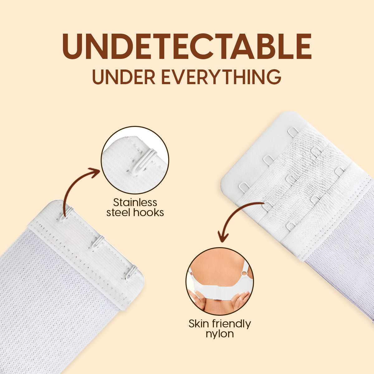 Bra Extender Stretchable Elastic Extension Strap Adjustable Buckle Clasp 3 Hook 3 Eye - White