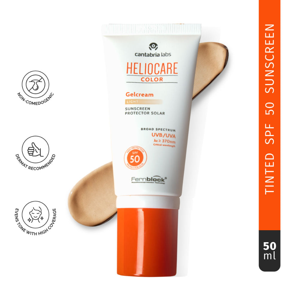 Color Gel Cream Tinted Sunscreen SPF 50 Uva & Uvb Protection, No White Cast, Dewy Finish