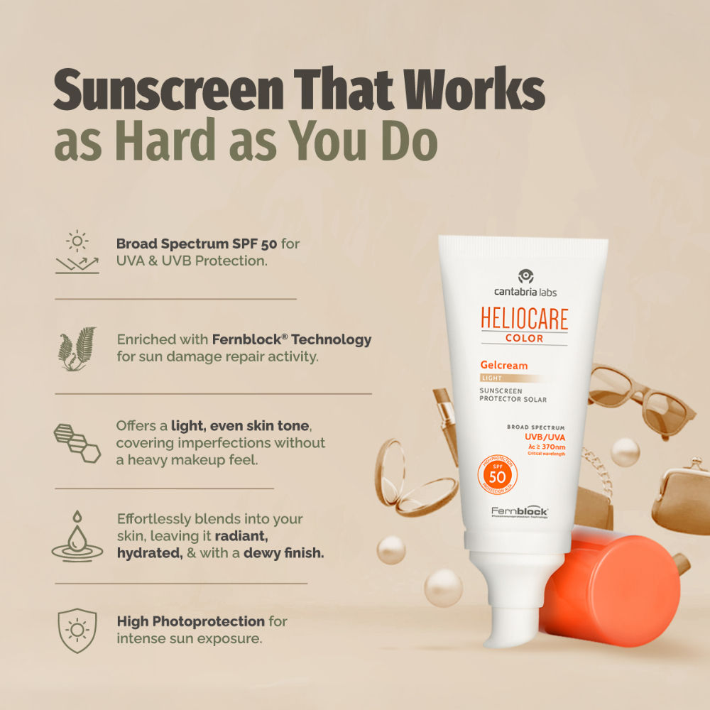 Color Gel Cream Tinted Sunscreen SPF 50 Uva & Uvb Protection, No White Cast, Dewy Finish