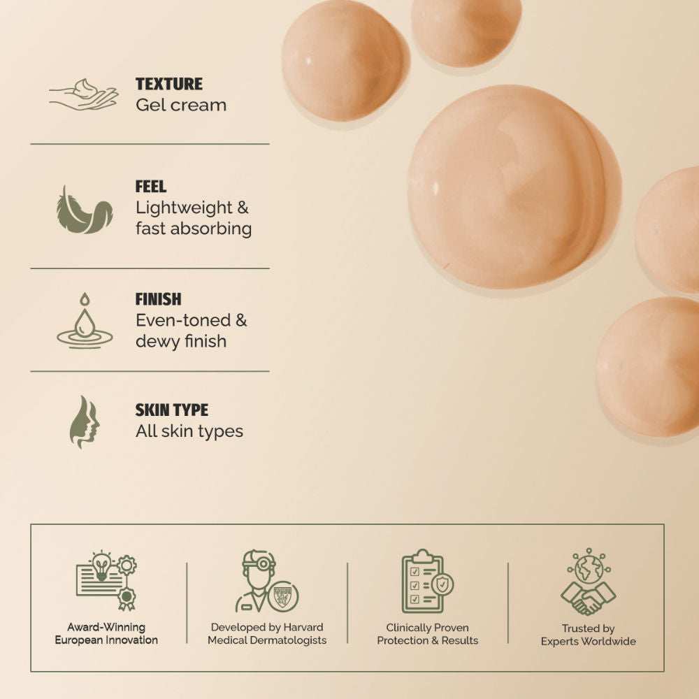 Color Gel Cream Tinted Sunscreen SPF 50 Uva & Uvb Protection, No White Cast, Dewy Finish