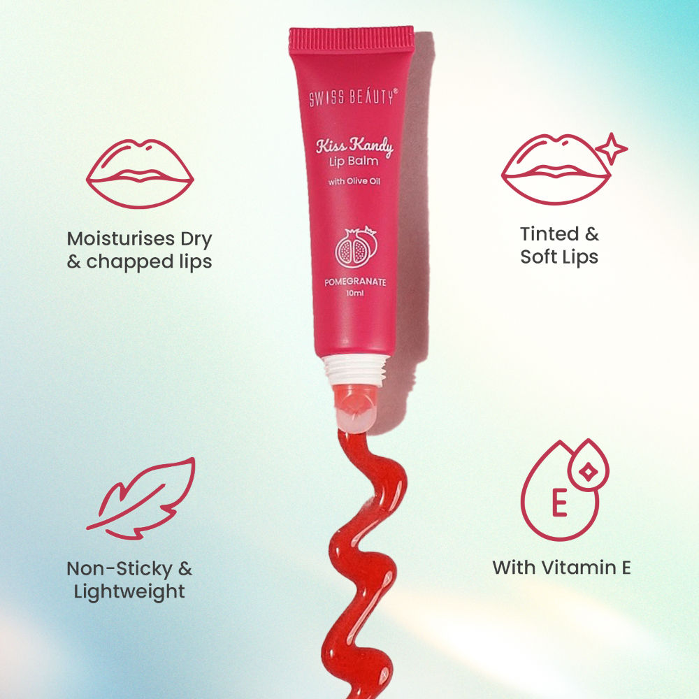 Kiss Kandy Tinted Lip Balm, Non-Sticky with Olive Oil & Vitamin E