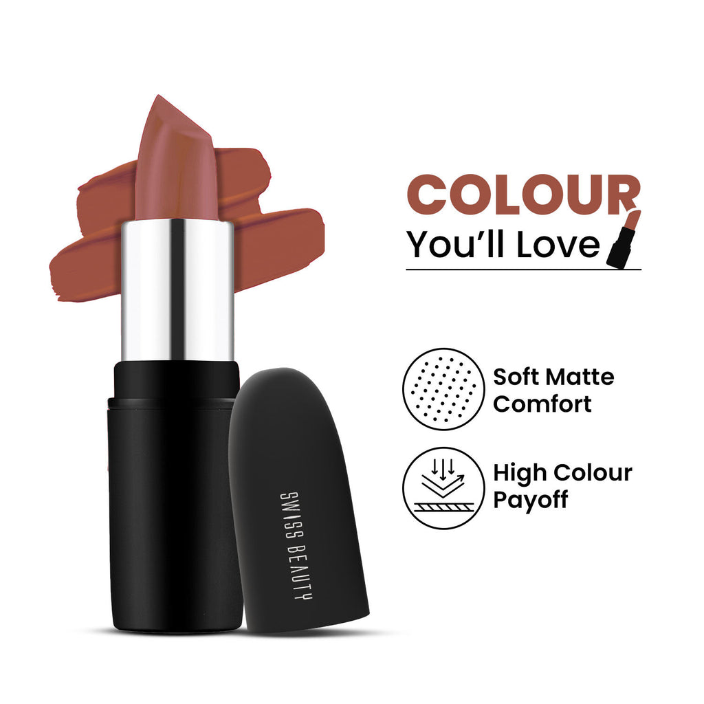 Pure Matte Lipstick , Non-Drying, Smooth Glide, Long Lasting - 214 Caramel