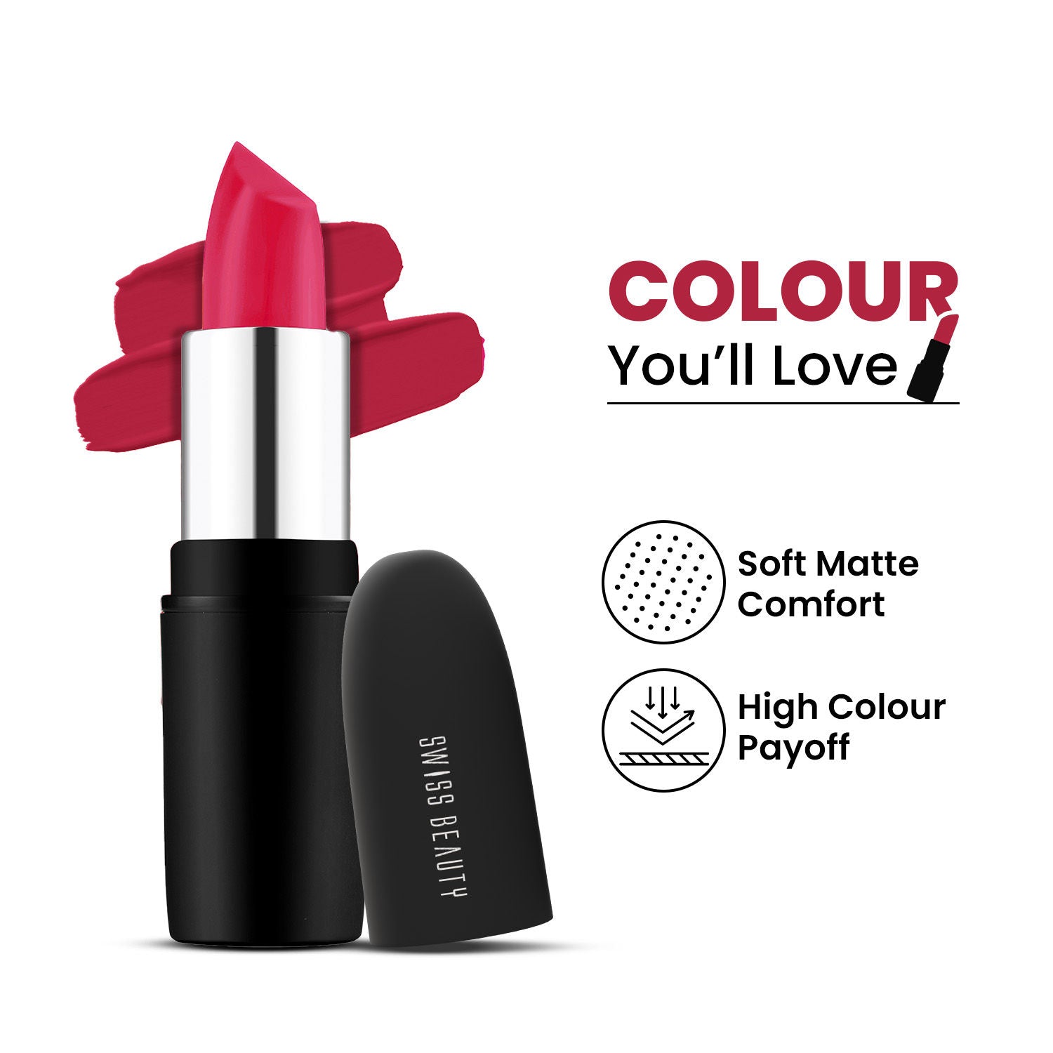 Pure Matte Lipstick , Non-Drying, Smooth Glide, Long Lasting - 219 Hot Pink