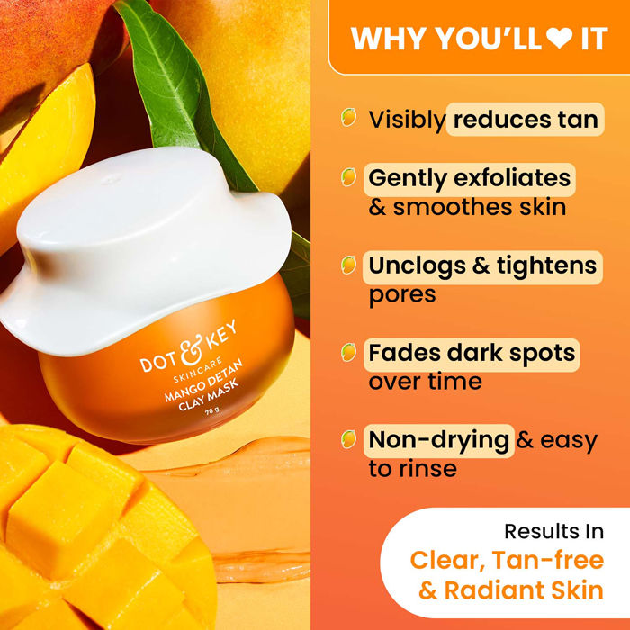 Mango Detan Clay Mask, With Alpha-Arbutin & Niacinamide, Clear Tan, Easy to Rinse Formula