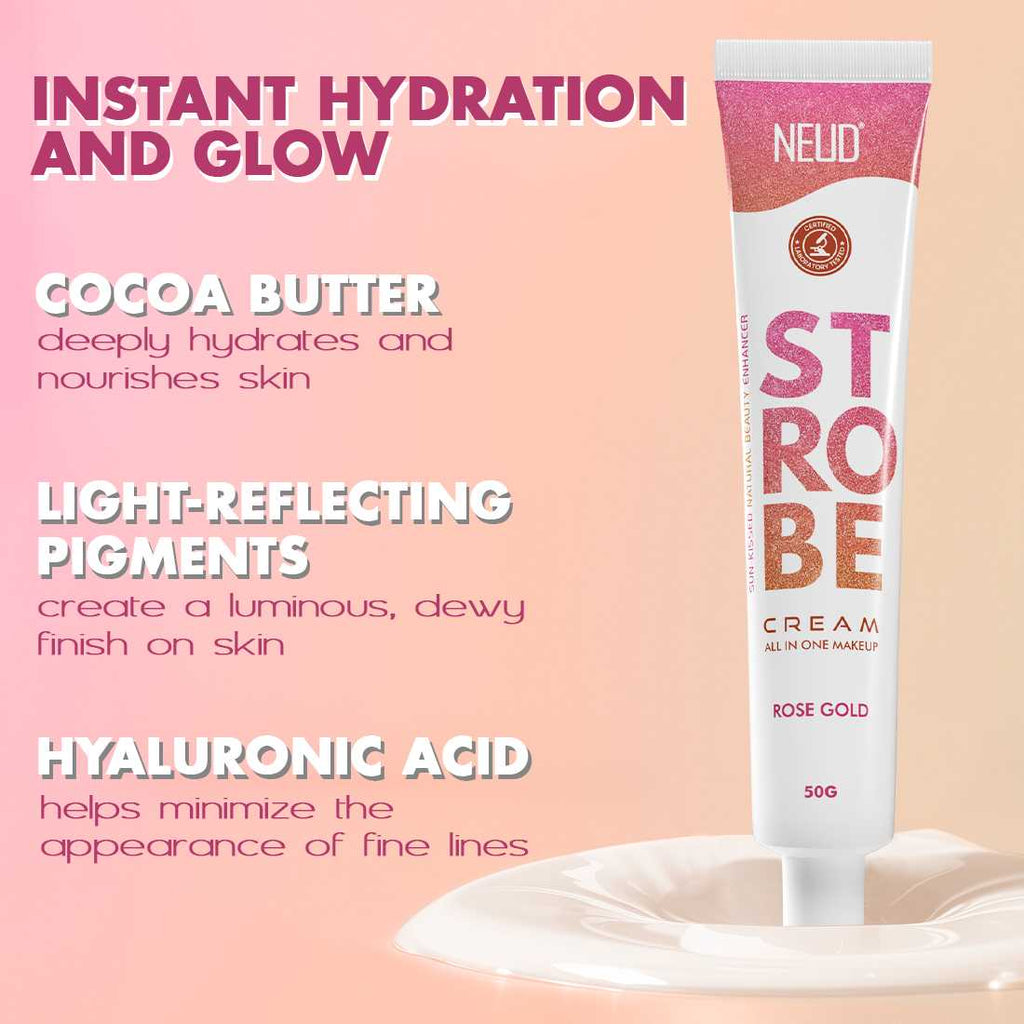 Strobe Cream Rose Gold For Glowing Skin With Hyaluronic Acid & Cocoa Butter