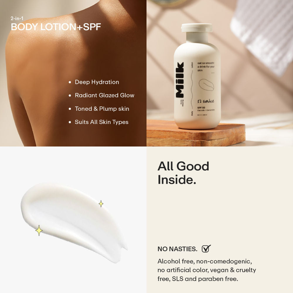Body Glazing Milk SPF 50+ PA++++ Sunscreen Body Lotion, Moisturizes & Prevents Tan