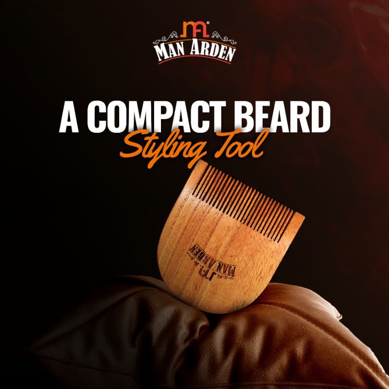 Pure Neem Wooden U Shaped Beard Comb With Premium Faux Leather Pouch