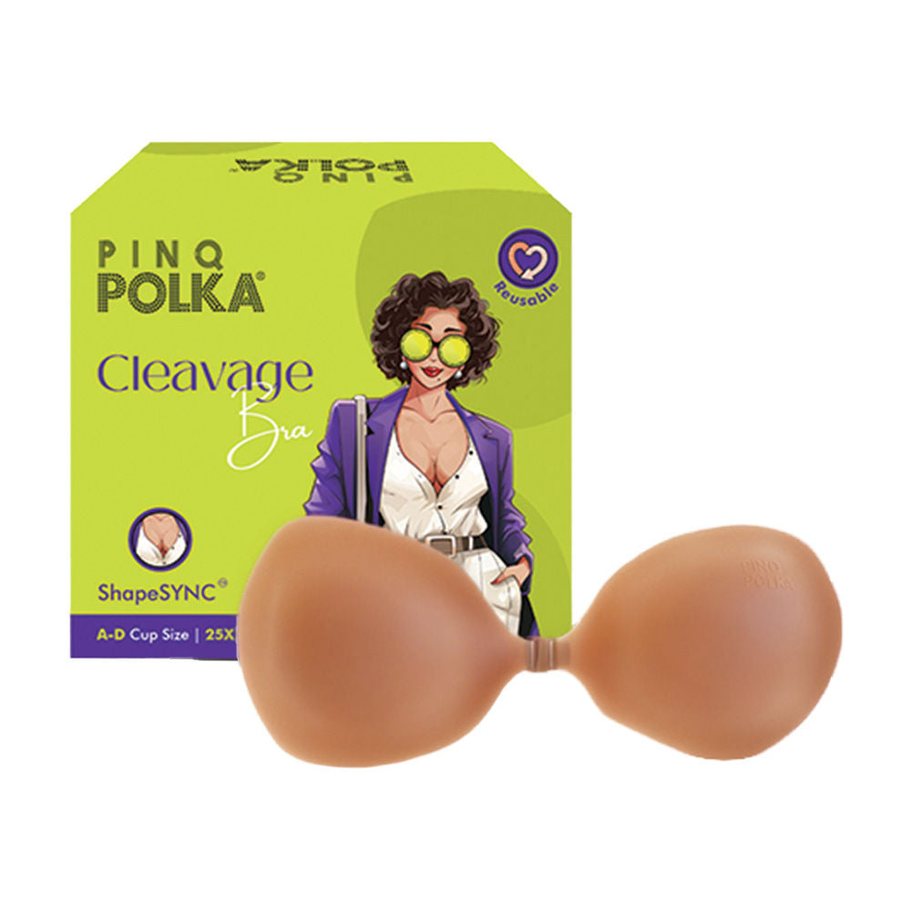 Polka Adhesive Stick-On Cleavage Bra - Reusable Invisible Strapless Bra Nude (C Cup)