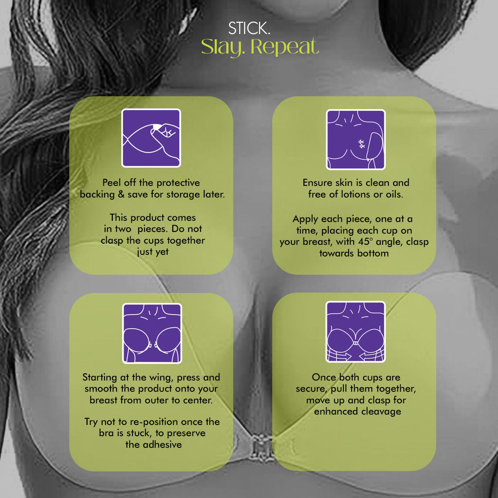 Polka Adhesive Stick-On Cleavage Bra - Reusable Invisible Strapless Bra Nude (C Cup)