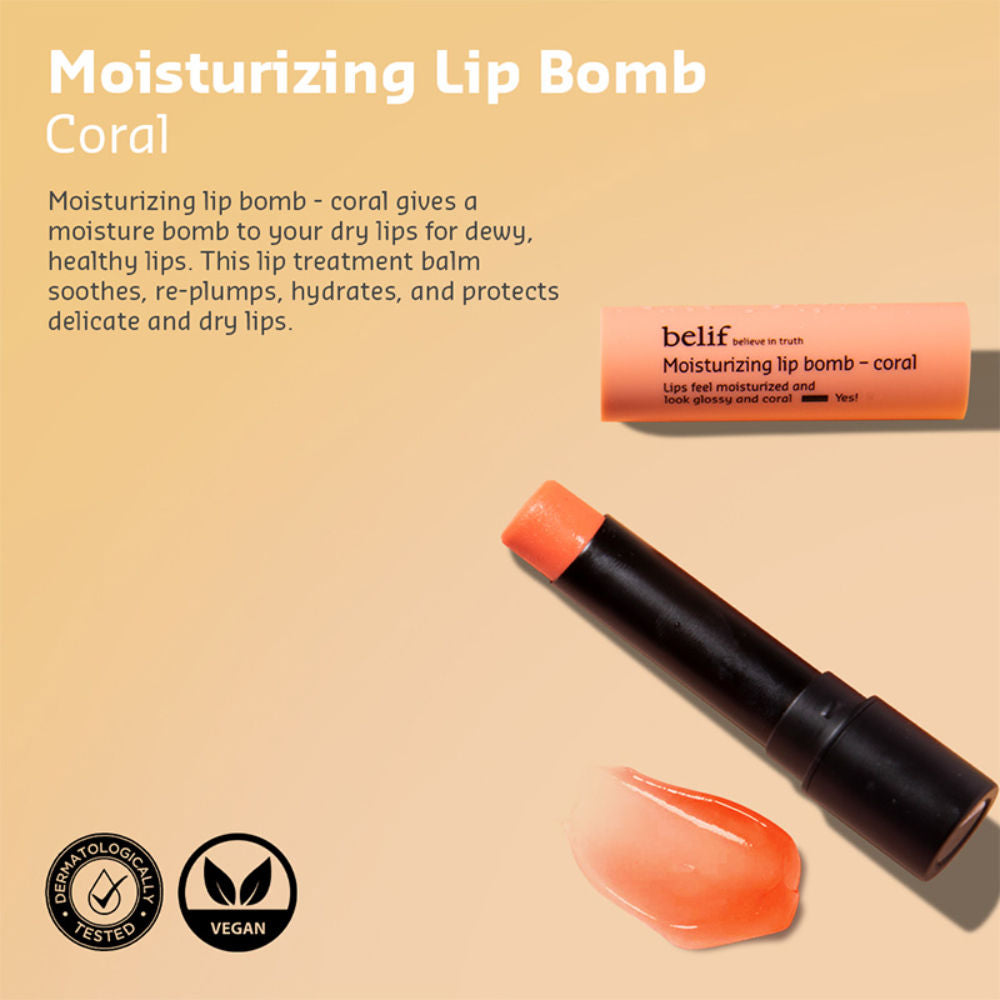 Moisturizing Korean Lip Bomb - Tinted Lip Mask, Lip Balm for Dry Lips with Shea Butter-Coral