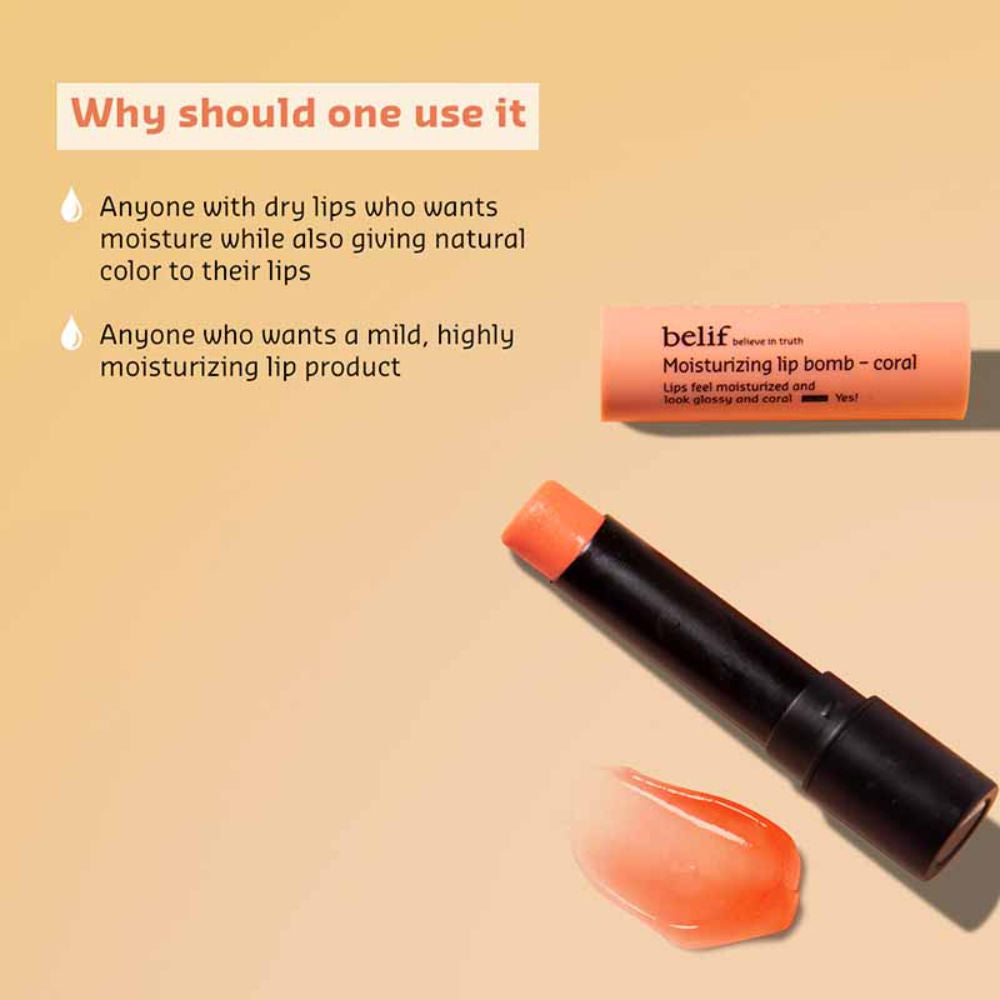 Moisturizing Korean Lip Bomb - Tinted Lip Mask, Lip Balm for Dry Lips with Shea Butter-Coral