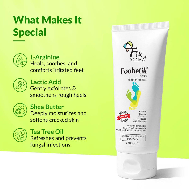 Foobetik Foot Cream with Lactic Acid & Shea Butter for Cracked Heels & Rough Feet