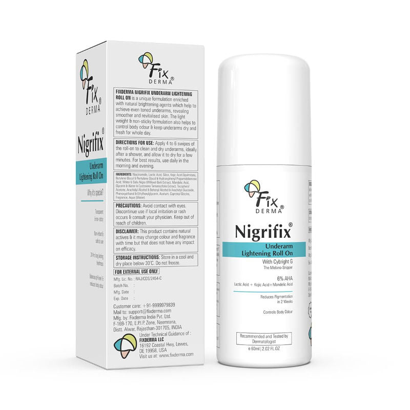 Nigrifix 6% AHA Underarm Lightening Roll On | Lactic Acid & Kojic Acid, Reduces Pigmentation & Odour for Women & Men