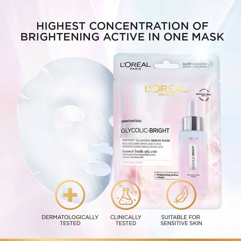 Glycolic Bright Glowing Serum Sheet Mask, Face Mask for Glowing Skin