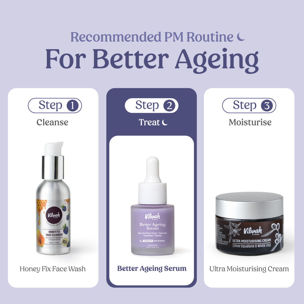 Better Ageing Overnight Serum with BluePea Flower Extract, Bakuchiol, Ceramides & Peptides