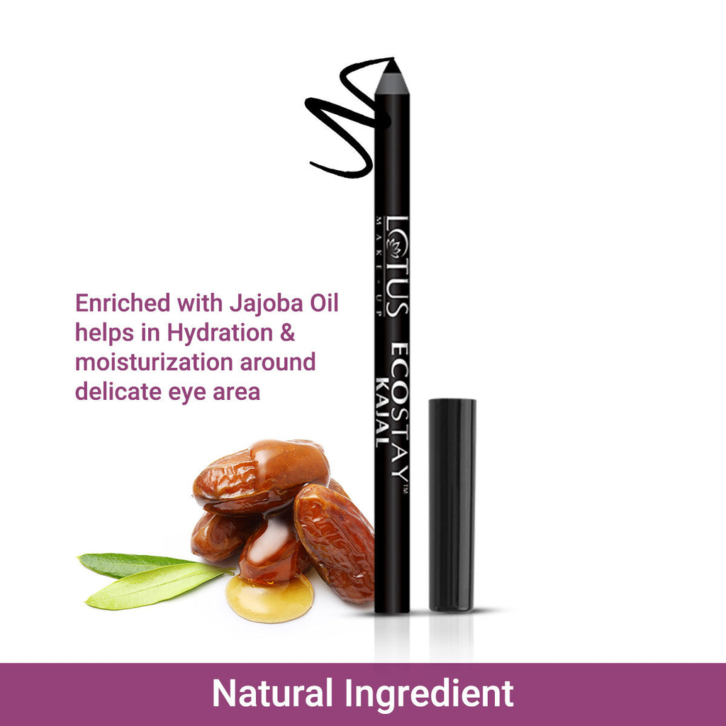 Lotus Make-Up Ecostay Kajal Pencil Stick With 10Hr Long Lasting Stay, Water & Smudge Proof - Black