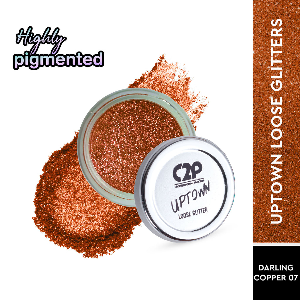 Uptown Loose Glitter for Eye Makeup Highly Pigmented Eyeshadow Powder - Darling Copper 07