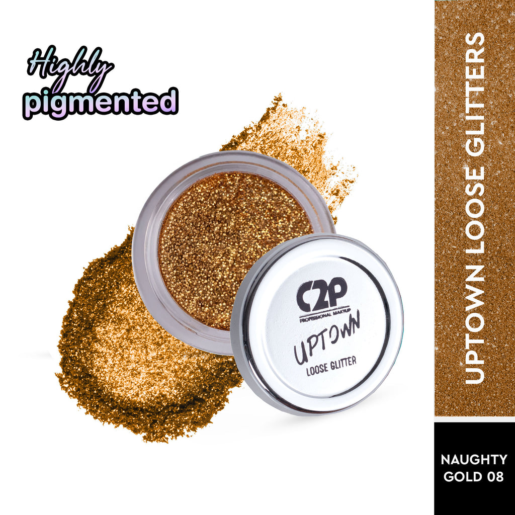 Uptown Loose Glitter for Eye Makeup Highly Pigmented Eyeshadow Powder - Naughty Gold 08