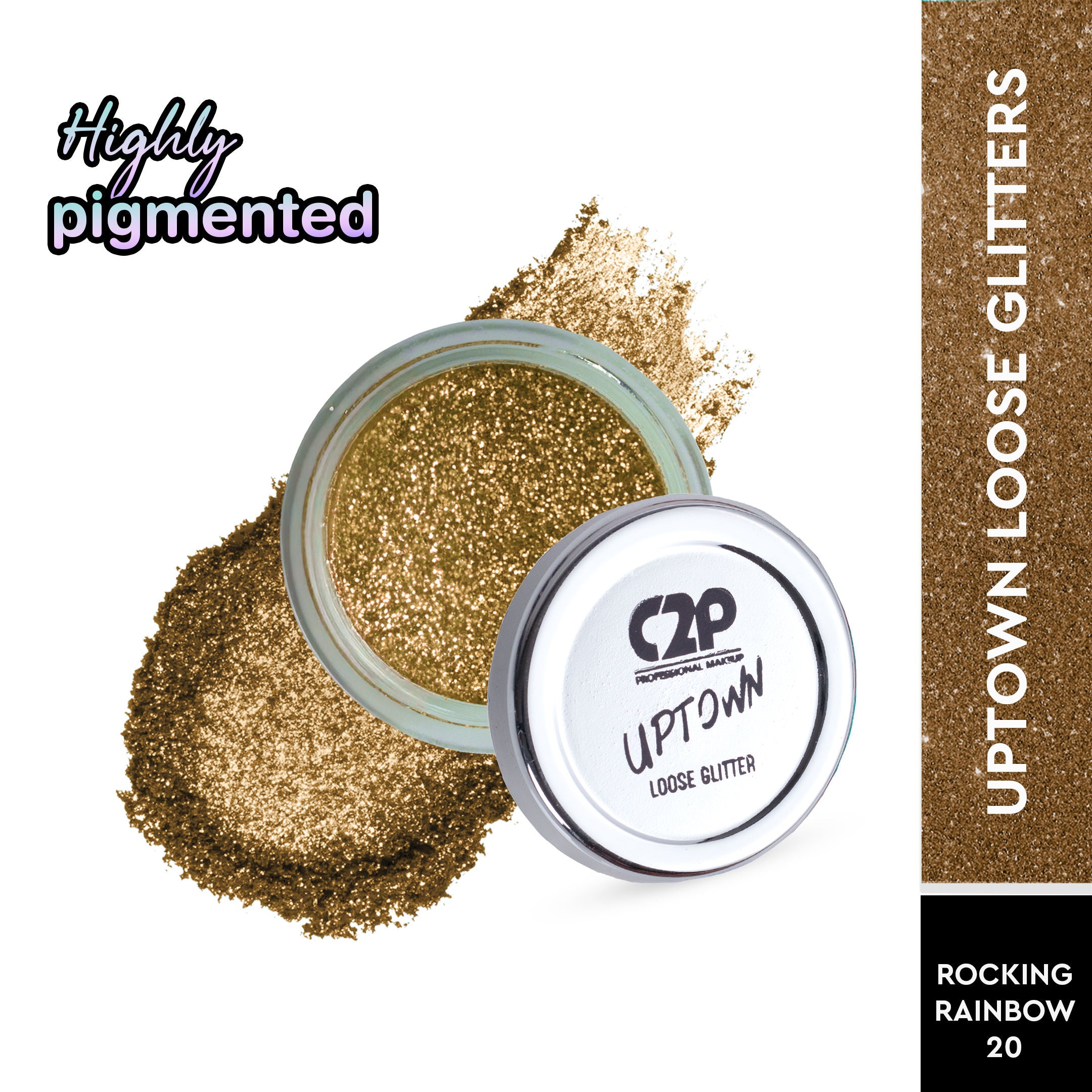 Uptown Loose Glitter for Eye Makeup Highly Pigmented Eyeshadow Powder - Rocking Rainbow 20